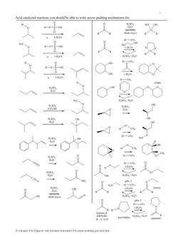 Acid Catalyzed Reactions You Should Be Able to Write Arrow-Pushing Mechanisms For