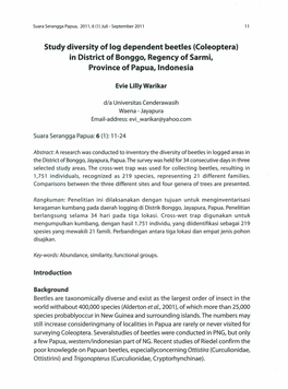 Study Diversity of Log Dependent Beetles (Coleoptera) in District of Bonggo, Regericy of Sarmi, Province of Papua, Indonesia