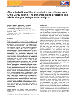 Characterization of the Stromatolite Microbiome from Little Darby Island, the Bahamas Using Predictive and Whole Shotgun Metagenomic Analysis