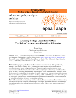 Awarding College Credit for Moocss: the Role of the American Council on Education
