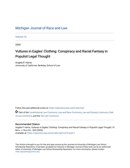 Vultures in Eagles' Clothing: Conspiracy and Racial Fantasy in Populist Legal Thought