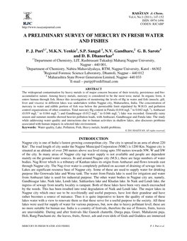 A Preliminary Survey of Mercury in Fresh Water and Fishes