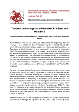 Towards Common Ground Between Christians and Muslims?
