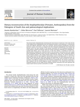 Dietary Reconstruction of the Amphipithecidae (Primates, Anthropoidea) from the Paleogene of South Asia and Paleoecological Implications