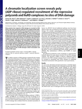 A Chromatin Localization Screen Reveals Poly (ADP Ribose)-Regulated Recruitment of the Repressive Polycomb and Nurd Complexes to Sites of DNA Damage