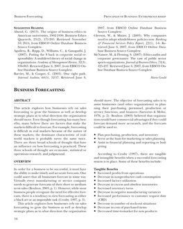 Business Forecasting Principles of Business: Entrepreneurship