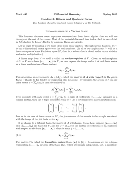 Bilinear and Quadratic Forms This Handout Should Be Read Just Before Chapter 4 of the Textbook