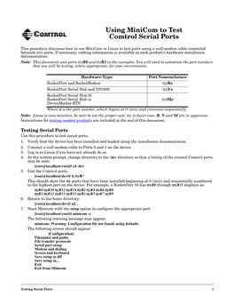 Using Minicom to Test Comtrol Serial Ports