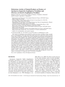 (Lepidoptera: Noctuidae) and Diatraea Saccharalis (Lepidoptera: Pyralidae) Wagner S