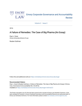 A Failure of Remedies: the Case of Big Pharma (An Essay)