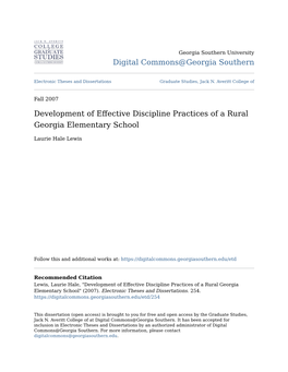 Development of Effective Discipline Practices of a Rural Georgia Elementary School