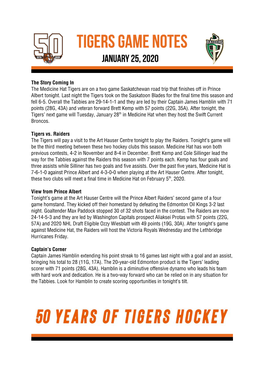 The Story Coming in the Medicine Hat Tigers Are on a Two Game Saskatchewan Road Trip That Finishes Off in Prince Albert Tonight