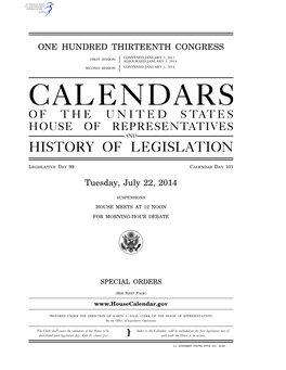 Calendars of the United States House of Representatives and History of Legislation