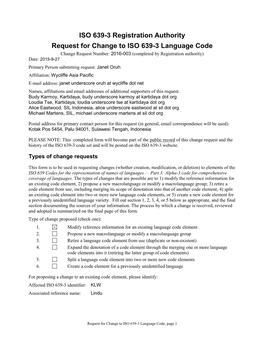 ISO 639-3 Code Split Request Template