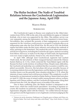 The Hailar Incident: the Nadir of Troubled Relations Between the Czechoslovak Legionnaires and the Japanese Army, April 1920