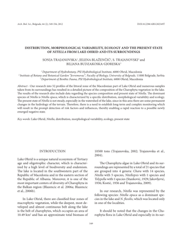 Distribution, Morphological Variability, Ecology and the Present State of Nitella from Lake Ohrid and Its Surroundings