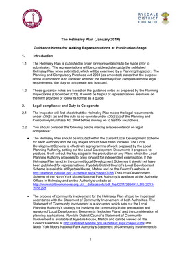 The Helmsley Plan (January 2014) Guidance Notes for Making Representations at Publication Stage