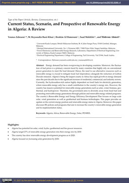 Current Status, Scenario, and Prospective of Renewable Energy in Algeria: a Review