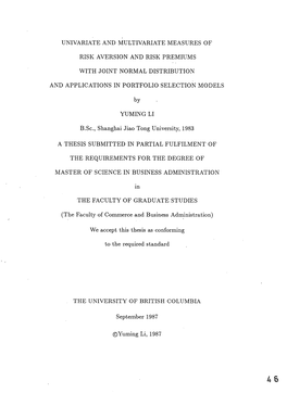 Univariate and Multivariate Measures of Risk Aversion and Risk Premiums with Joint Normal Distribution and Applications in Portf