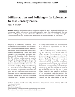 Militarization and Policing—Its Relevance to 21St Century Police Peter B