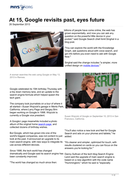 At 15, Google Revisits Past, Eyes Future 26 September 2013