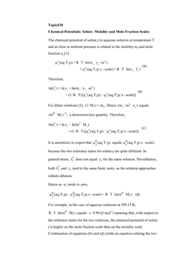 Chemical Potentials: Solute: Molality and Mole Fraction Scales