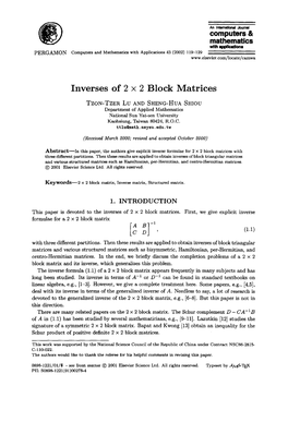 Inverses of 2 × 2 Block Matrices