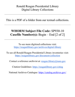 WHORM Subject File Code: SP930-10 Casefile Number(S): Begin – End [2 of 2]