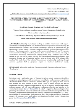 The Effect of Relationship Marketing Components Through Customer Gratitude on Customer Behavioral Loyalty in Retail Market