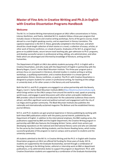 Master of Fine Arts in Creative Writing and Ph.D.In English with Creative Dissertation Programs Handbook