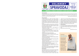 Spravodaj 2 0 2 0 Spravodaj O Èinnosti Samosprávy a Živote Obce Oslany