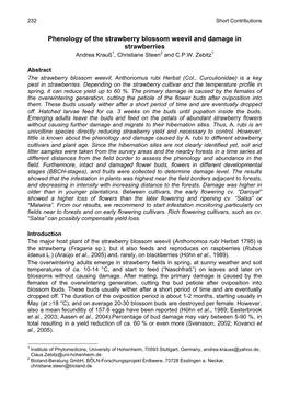 Phenology of the Strawberry Blossom Weevil and Damage in Strawberries Andrea Krauß1, Christiane Steen2 and C.P.W