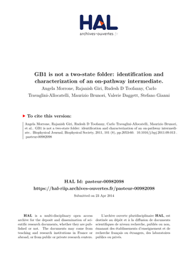 GB1 Is Not a Two-State Folder: Identification and Characterization of an On-Pathway Intermediate