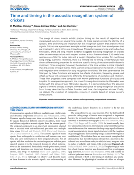 Time and Timing in the Acoustic Recognition System of Crickets