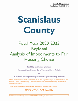 Fiscal Year 2020-2025 Regional Analysis of Impediments to Fair Housing Choice