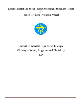 TWRB EIS, a Feasibility Report for Tekeze-Humera Irrigation Project