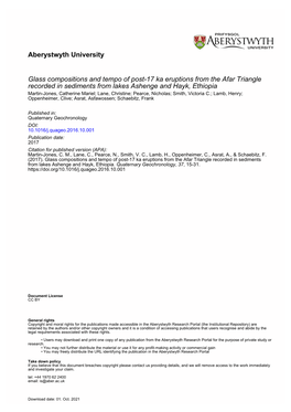 Glass Compositions and Temp of Post-17 Ka Eruptions from the Afar