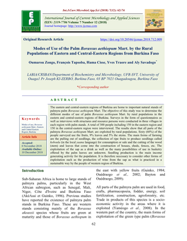 Modes of Use of the Palm Borassus Aethiopum Mart. by the Rural Populations of Eastern and Central-Eastern Regions from Burkina Faso