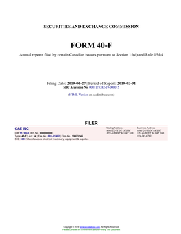 CAE INC Form 40-F Filed 2019-06-27