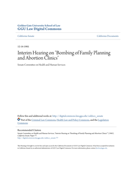 Bombing of Family Planning and Abortion Clinics" Senate Committee on Health and Human Services