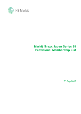 Markit Itraxx Japan Series 28 Provisional Membership List