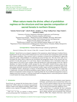 Effect of Prohibition Regimes on the Structure and Tree Species Composition of Sacred Forests in Northern Greece