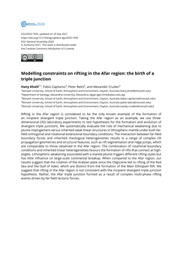 Modelling Constraints on Rifting in the Afar Region: the Birth of a Triple Junction