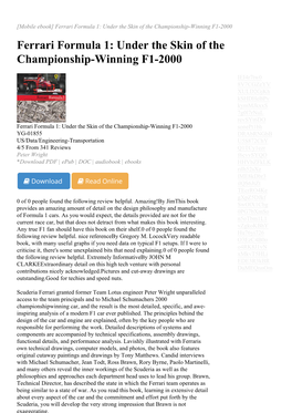 Ferrari Formula 1: Under the Skin of the Championship-Winning F1-2000 Ferrari Formula 1: Under the Skin of the Championship-Winning F1-2000