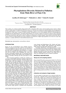 Phytoplankton Diversity Related to Pollution from Mula River at Pune City