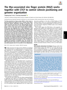 The Myc-Associated Zinc Finger Protein (MAZ) Works Together with CTCF to Control Cohesin Positioning and Genome Organization