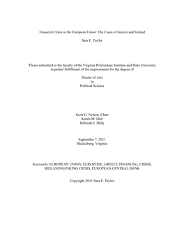 Financial Crisis in the European Union: the Cases of Greece and Ireland