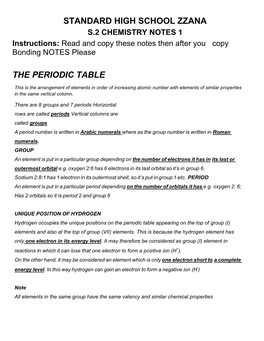 Standard High School Zzana the Periodic Table