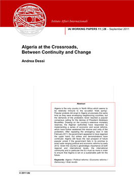 Algeria at the Crossroads, Between Continuity and Change