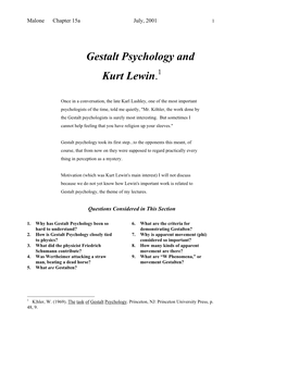 Gestalt Psychology and Kurt Lewin. -.:: GEOCITIES.Ws